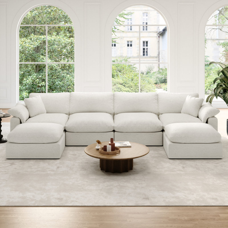 Upholstered Cloud Modular Sectional Sofa, Modern Comfy Couch Filled With Down, Convertible Deep Seat Couches For Living Room Apartment Lounge Bedroom