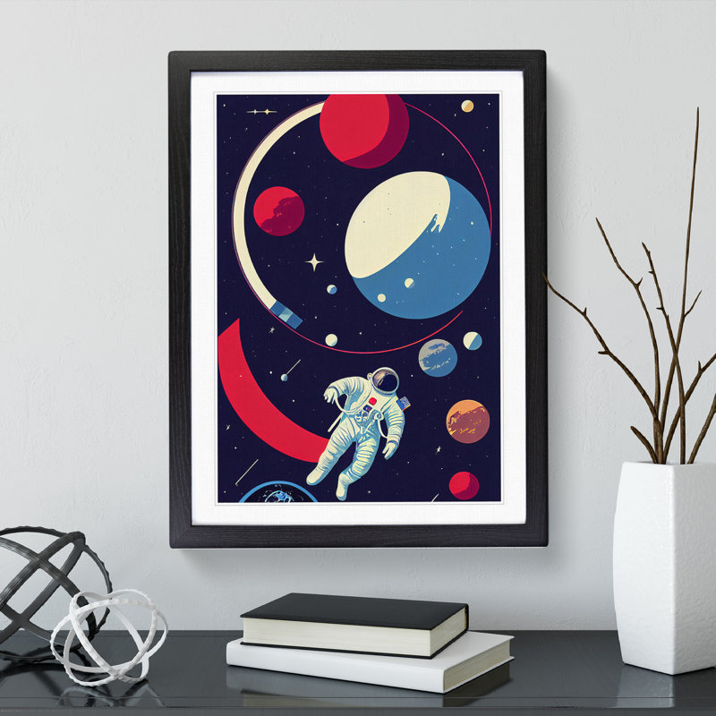 XC1022-3780X Retro Astronaut No.5 - Wrapped Canvas Print, Black Framed, 34cm H x 25cm W