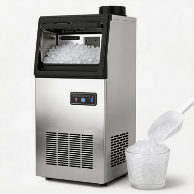 Machine à glaçons 13,58 po autoportante commerciale avec 110 lb Production quotidienne de glace, 20 lb Capacité de rangement, finition argentée et raccordement d'eau flexible