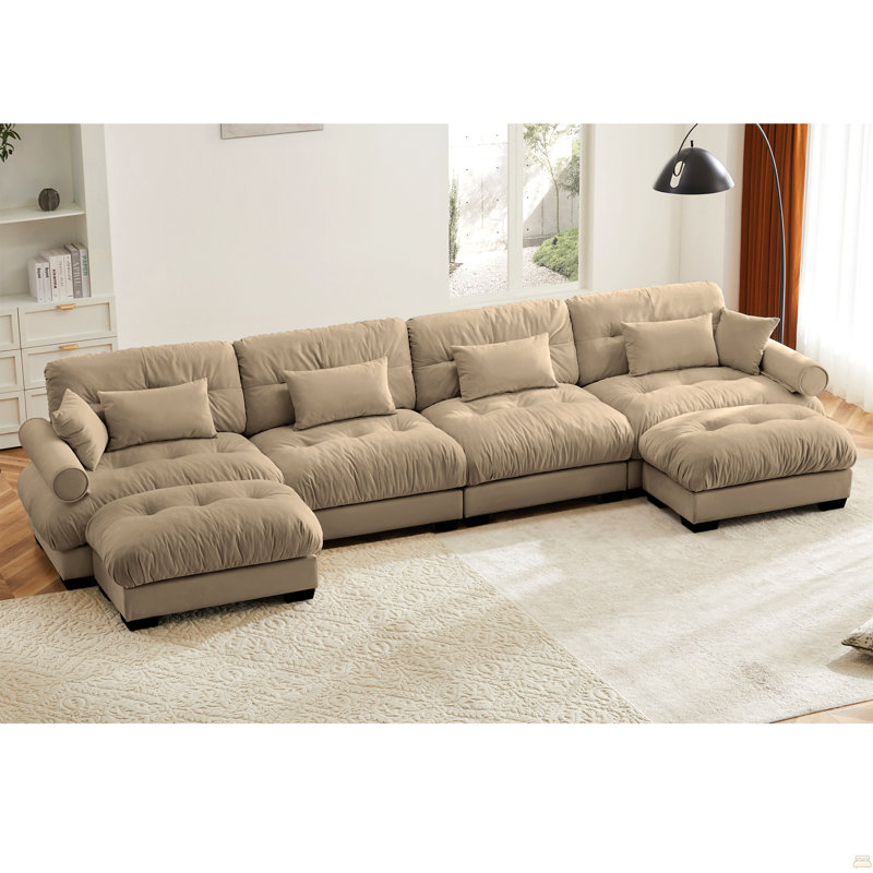 Canapé modulaire en U avec repose-pieds mobile, 4, 35 po H x 166 po L x 37 po P, Chameau