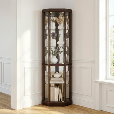 Vitrine de coin lumineuse American Classic - portes en verre, tablettes réglables, capacité de 150 lb