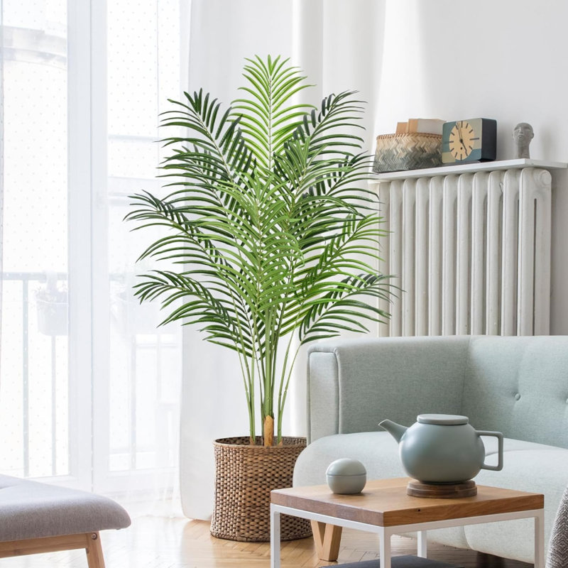Artificial Palm Tree Indoor Plant Tall Fake Tropical Paradise Palm Tree In Pot With Real Bark Design Faux Areca Palm Tree