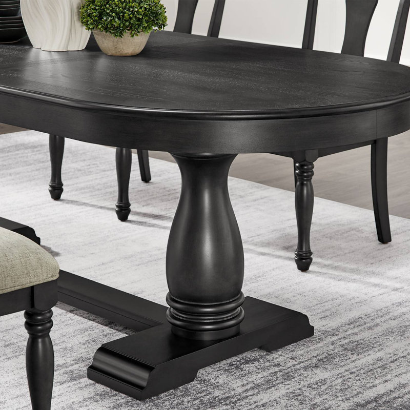 Ensemble de salle à manger extensible 7 pièces en bois 7 pièces, Noir, noir, noir, noir, Gris, Noir, noir, noir, noir