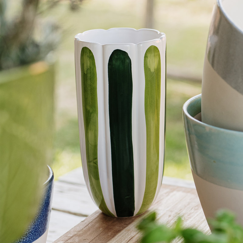 Cache-pot moyen Viva Garden, H 10,5 po x l 5,25 po x P 5,25 po, Vert/blanc