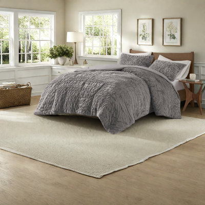 Cozy Polyester Full Queen Bedding Sets, Ruched Faux Fur For Home