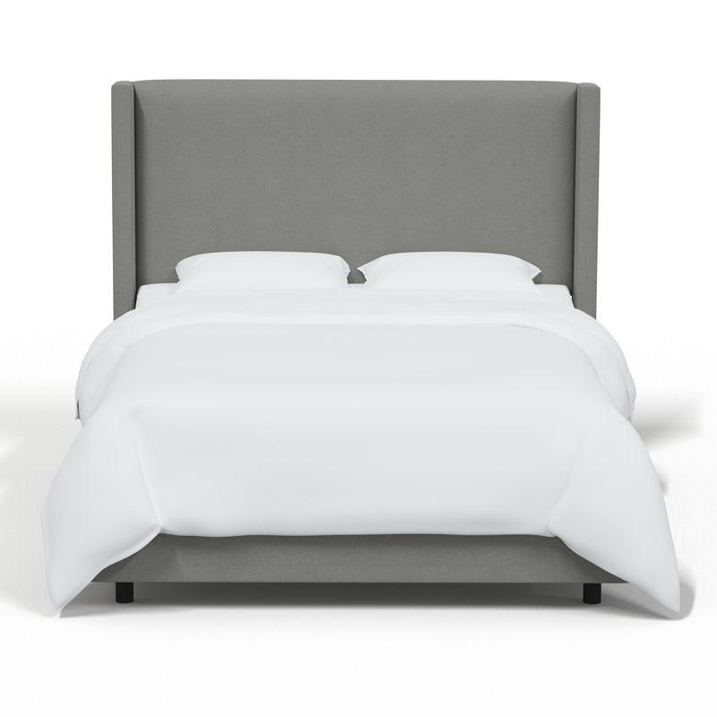 Hanson Upholstered Wingback Bed, Queen, Classic Grey Linen