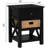 Hoekstra Solid Wood X-Side End Table Side Table with Drawer, 2 Storage Shelves and Wicker Basket, Black-117469006