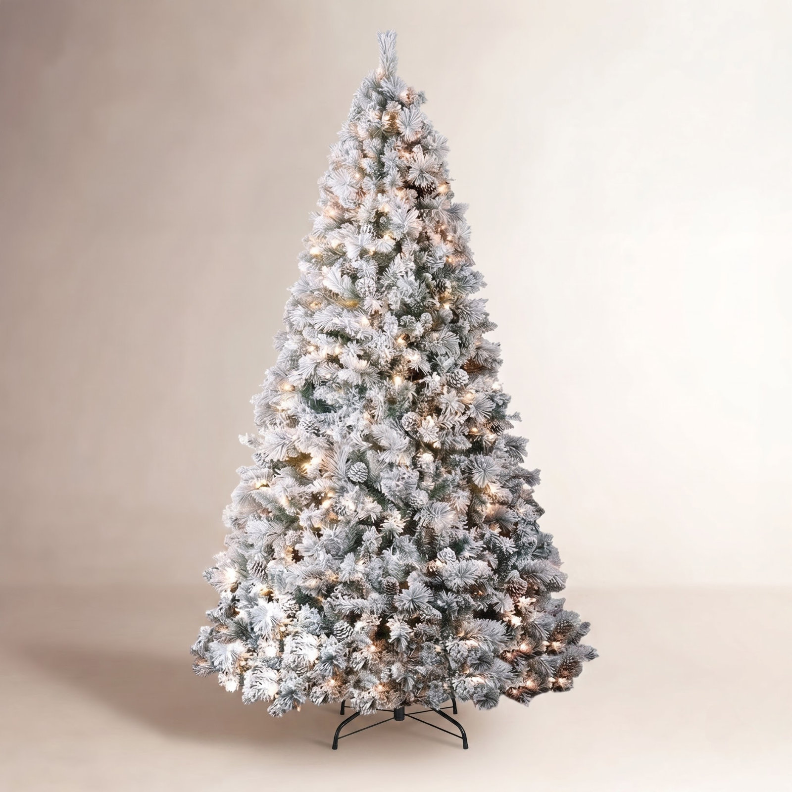 Realistic Fir Flocked Christmas Tree with LED Lights, 7' H