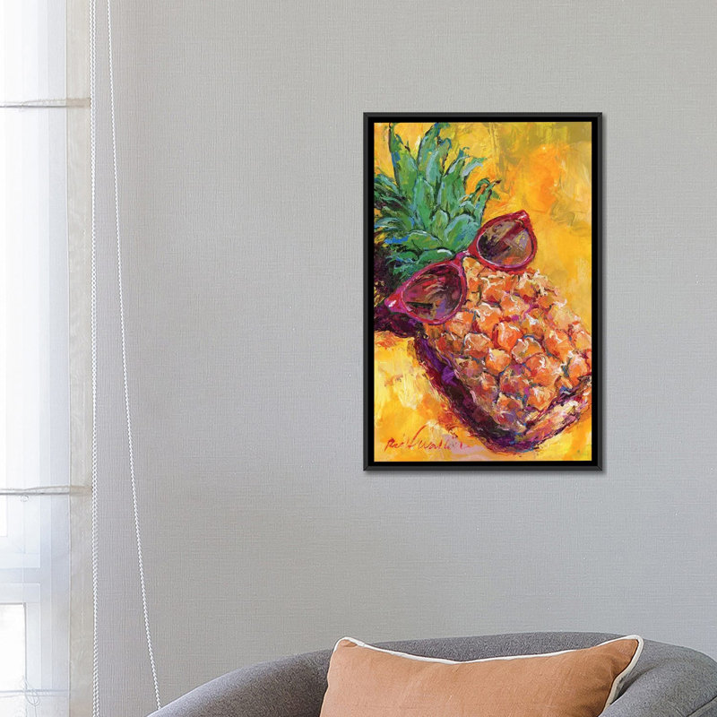 " Art Pineapple " by Richard Wallich, 26" H x 18" W x 1.5" D, Black Floater Framed Canvas, No Mat
