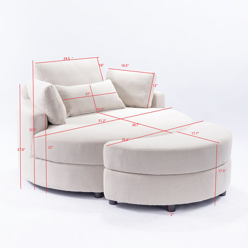 Dashton Upholstered Barrel Chair with Ottoman, Beige Linen