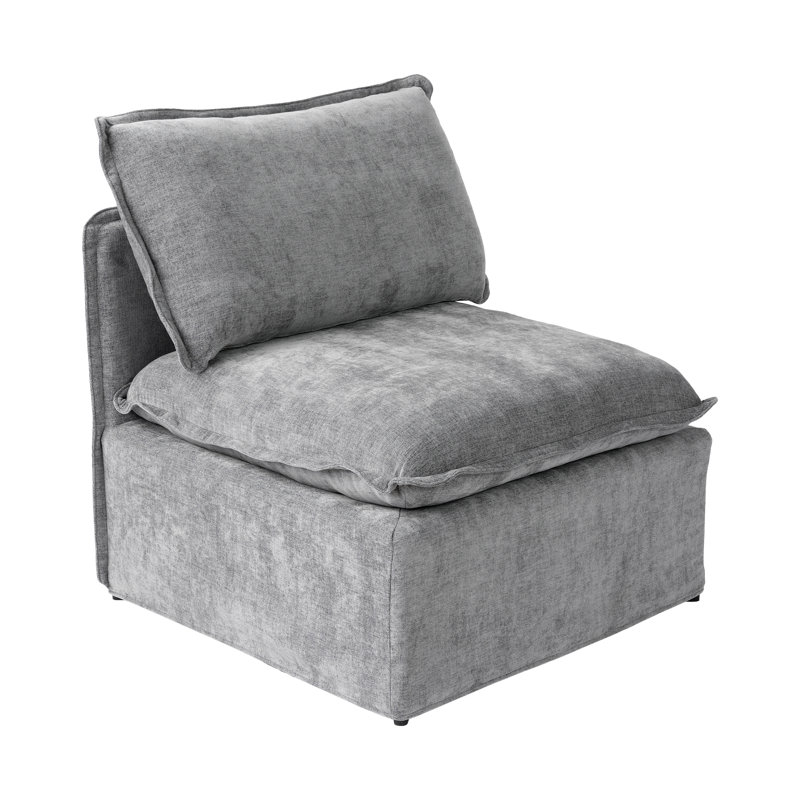 Fauteuil d'appoint modulaire sans accoudoirs, siège central simple avec structure en fer léger et housse, Gris
