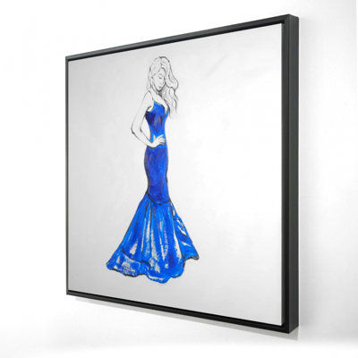 Lady in Dress Canvas | Fashion Bedroom Blue Framed Art Decor