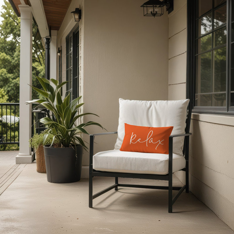Outdoor Reversible Throw Pillow, Orange/White