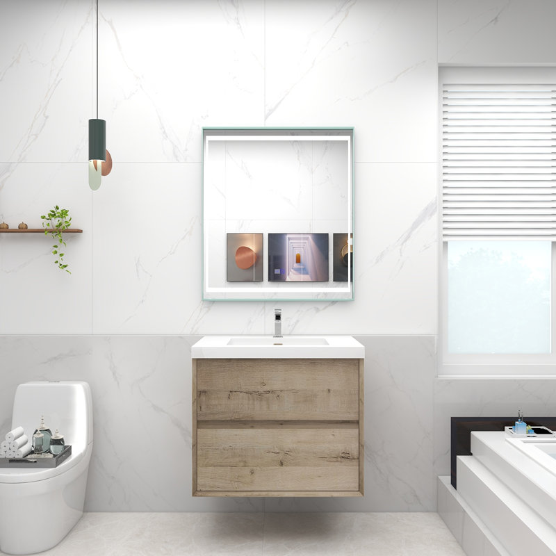 Ensemble de meuble-lavabo mural simple 30 po Korynn, Chêne clair