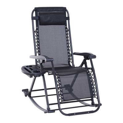 Outdoor Rocking Chairs, Foldable Reclining Zero Gravity Lounge Rocker W/ Pillow, Cup & Phone Holder, Combo Design W/ Folding Legs