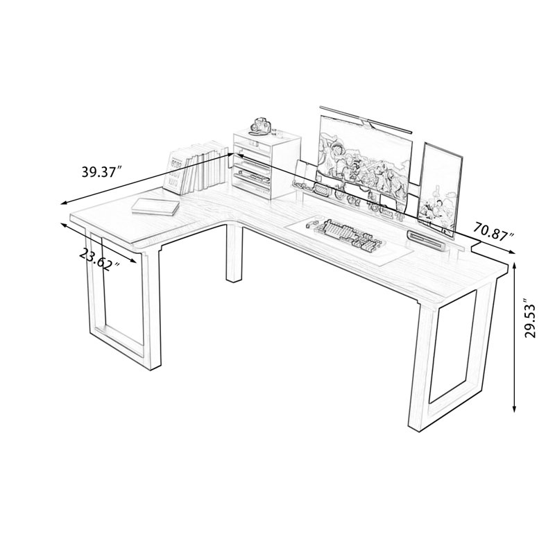 Bureau d'écriture Cherry, H 29,53 po x l 70,87 po x P 39,37 po, Cerisier, Retour à gauche