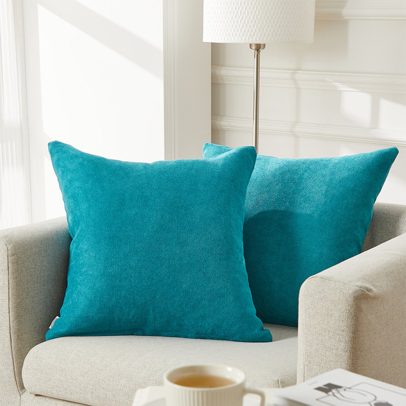 Housse de coussin carré en chenille, 20 po X 20 po, Sarcelle