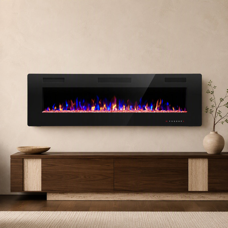 Foyer électrique mural / encastré, chauffage 750w / 1500w (5100 Btu, chauffe 400 pieds carrés), 5 vitesses / luminosité, télécommande et contrôle tactile, silencieux (= 40db), certifié ETL