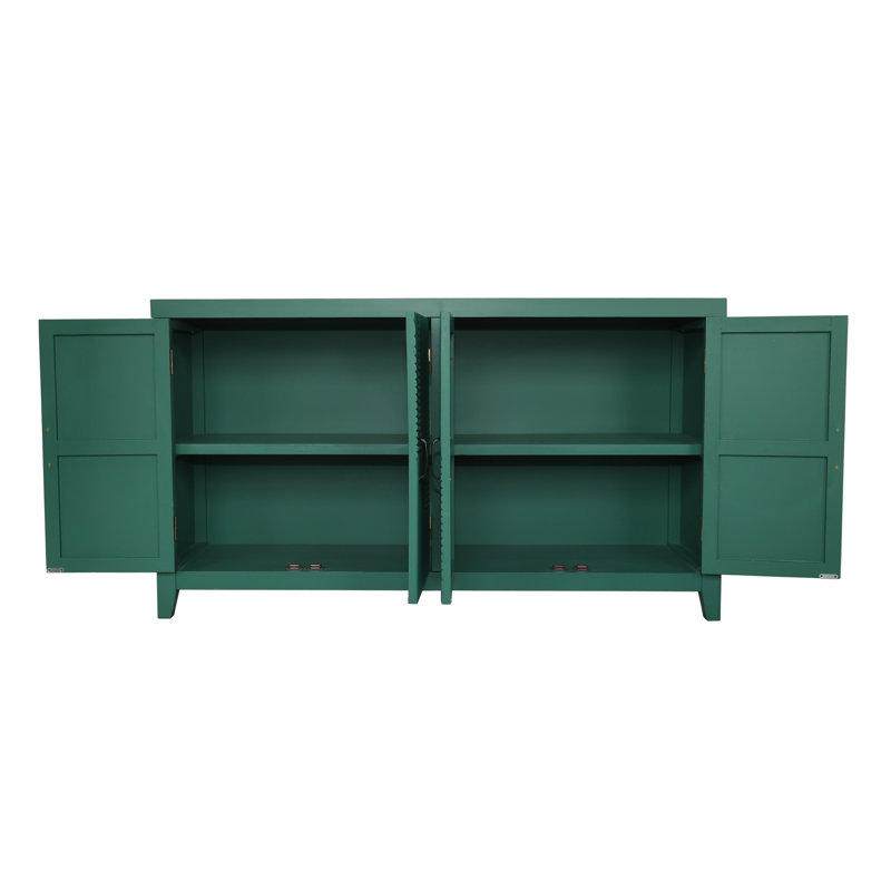 59-inch Modern Storage Cabinet With 4 Doors, Dark Green Wood Buffet Console, Media Cabinet For Living Room, Entryway