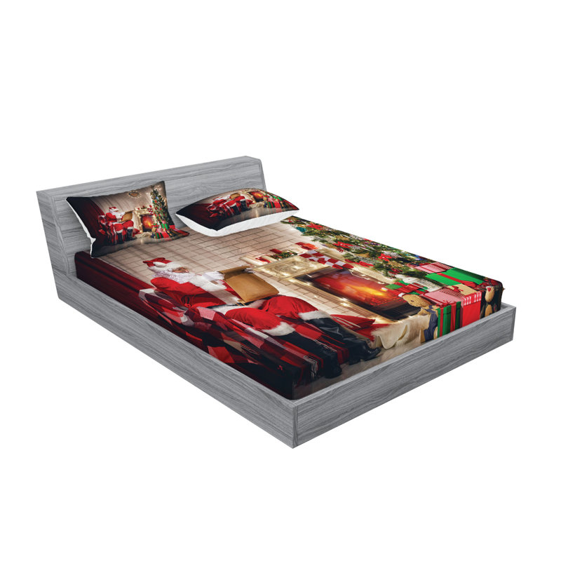 Multicolore drap-housse et coussin décoratif Ambesonne Santa, Ensemble de draps-housses pour lit double + 4 taie