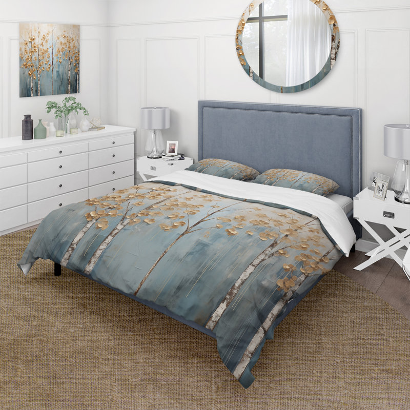 Ensemble de housse de couette Minimalisme Gold and Blue Trees Scenery II - Trees