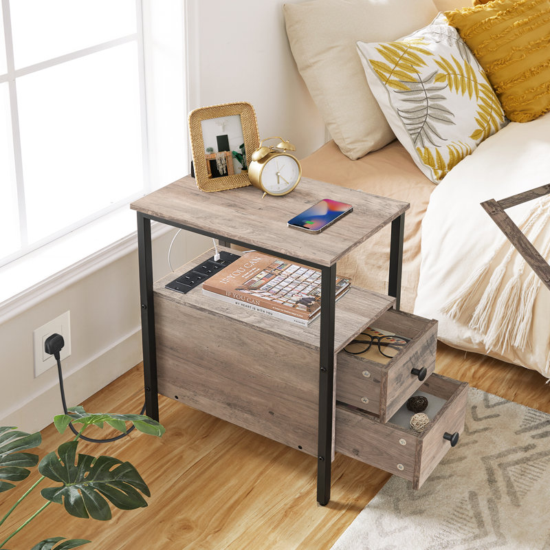 Annamae Narrow Charging Station Side Table, Greige