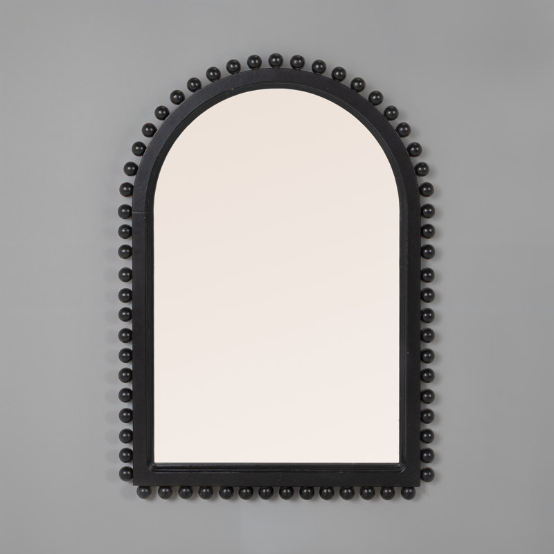 Wood Ball Framed Arched Wall Mirror, 34" x 24", Black
