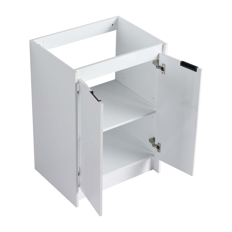 Meuble-lavabo autoportant de 48 po avec lavabo en résine et 2 armoires de rangement, portes à fermeture douce
