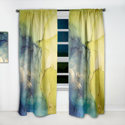 Yellow And Blue Marble Waves II - Modern Curtain Panels