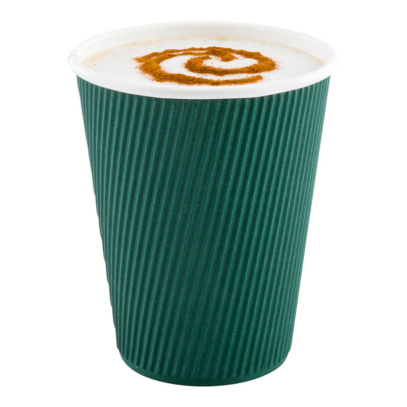 Restaurantware 12 Ounce Paper Cups, Pack of 25 Ripple Wall Disposable Cups – Leakproof, Recyclable, Forest Green Insulated Hot Beverage Holders, with Matching Lids Available and Sold Separately