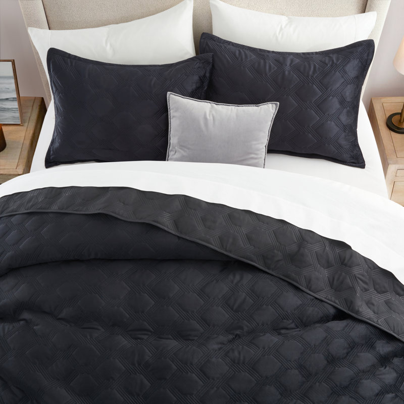 Reversible Diamond Embossed Bedspread Set – Geometric Quilt With Shams, Queen Bedspread Set with 2 Pillow Shams