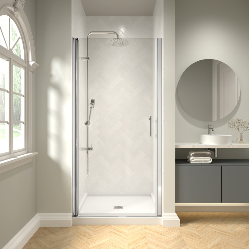 36" - 37 3/8" W x 72" H Pivot Swing Frameless Shower Door with 1/4" (6mm) Clear Tempered Glass, Chrome