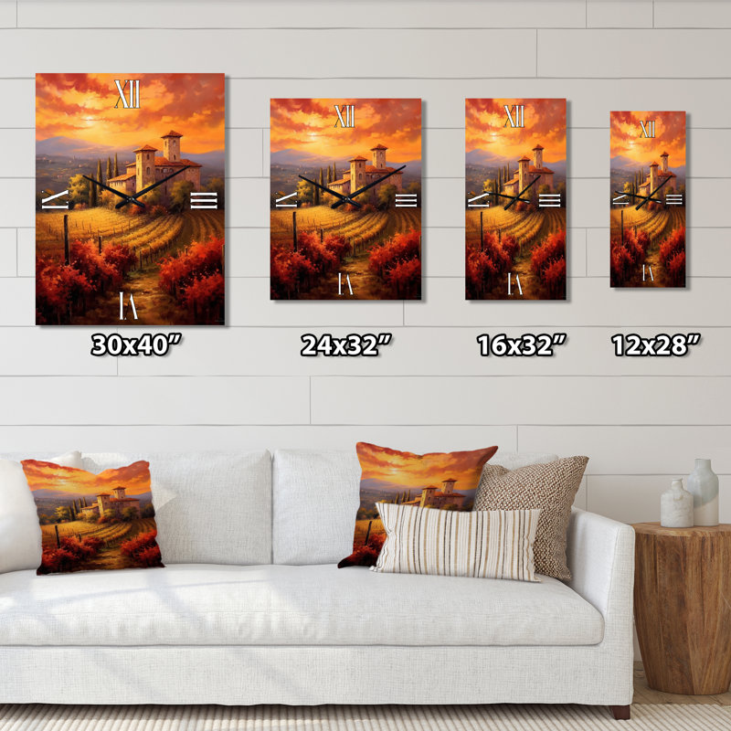 Magnifique château au coucher du soleil dans un vignoble italien I - Châteaux très horloges murales, Petit