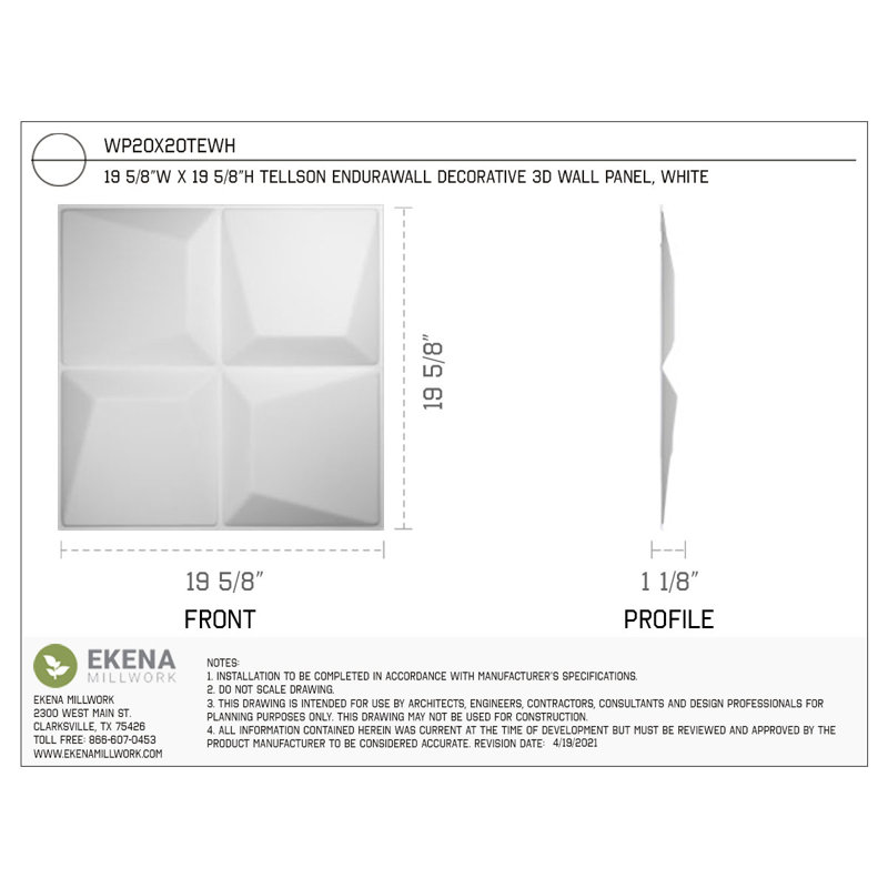 Panneau mural 3D décoratif Felix EnduraWall, Blanc fleur satiné UltraCover