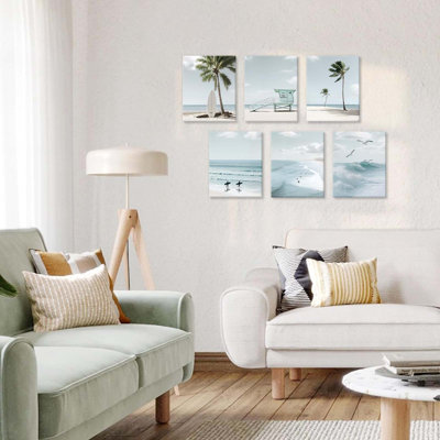 Beach Canvas Wall Art, Coastal Palm Tree Surfboard Wall Decor, 20x25cm