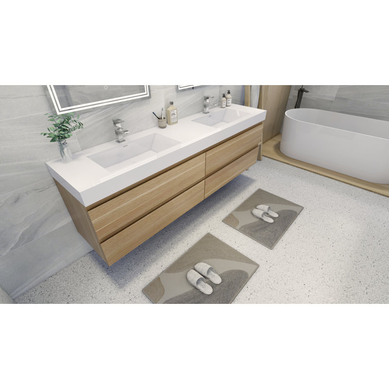 Carnley Double Bathroom Vanity with Wood, Acrylic Top, White Oak