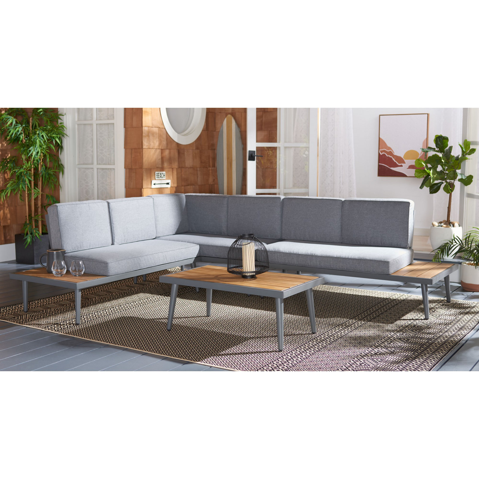 Gherlein 5-Person Acacia Patio Seating Group, Grey