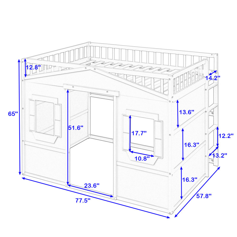 Ascutney Full Size House Loft Bed with Windows by Harper Orchard, Gray