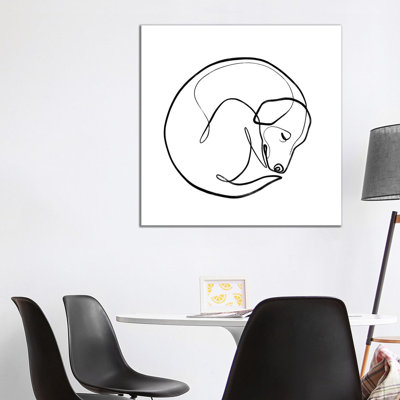 One Line Sleeping Dog by Dane Khy - Wrapped Canvas Print