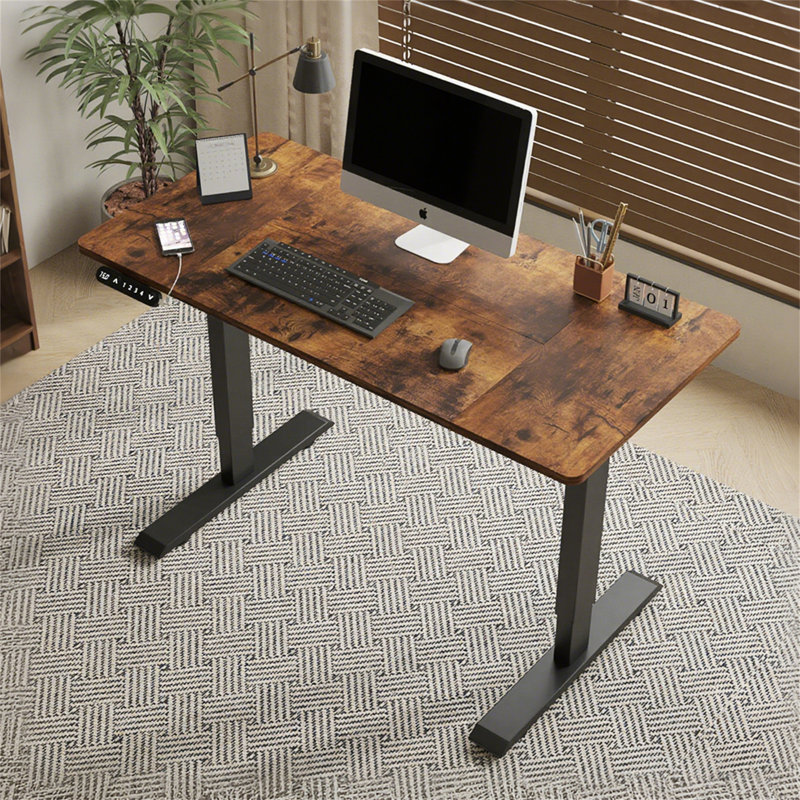 55"×24" Rustic Brown Electric Standing Desk Height Adjustable Desk For Home And Office Computer Table Gaming Desk Modern Lift-Up Desk (Not Include Stools)