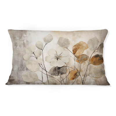 Beige Botanical Impressions III - Abstract Botanicals Printed Throw Pillow