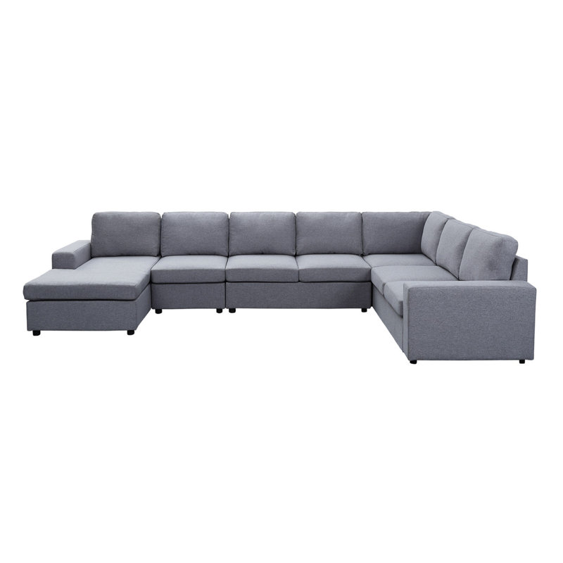 146.5" Linen 7 Seat Reversible Modular Sectional Sofa Chaise, 33" H x 146.5" W x 94" D