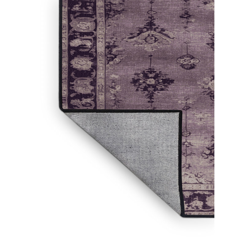 Machine Washable Overdyed Black Area Rug, Square 3'