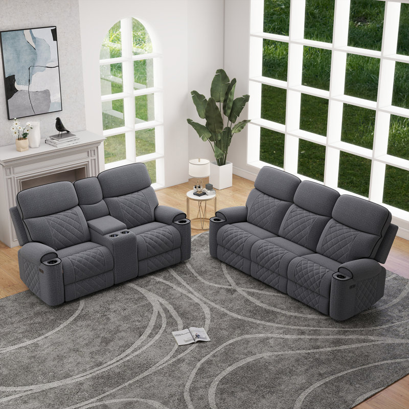 2-Piece Modern And Overstuffed Soft Chenille Power Reclining Living Room Set
