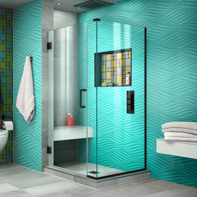 Unidoor Plus 34.5" W x 34.375" D x 72" H Frameless Pivot Rectangle Shower Enclosure with Fixed Panel