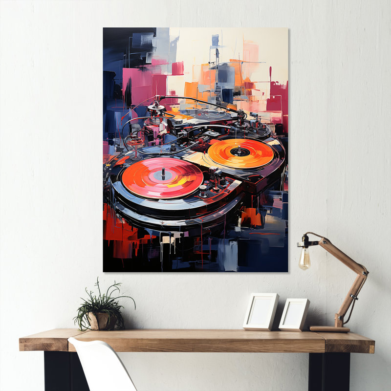 Pop Art DJ Turntables I - Art mural en métal, H 20 po x l 12 po x P 1 po