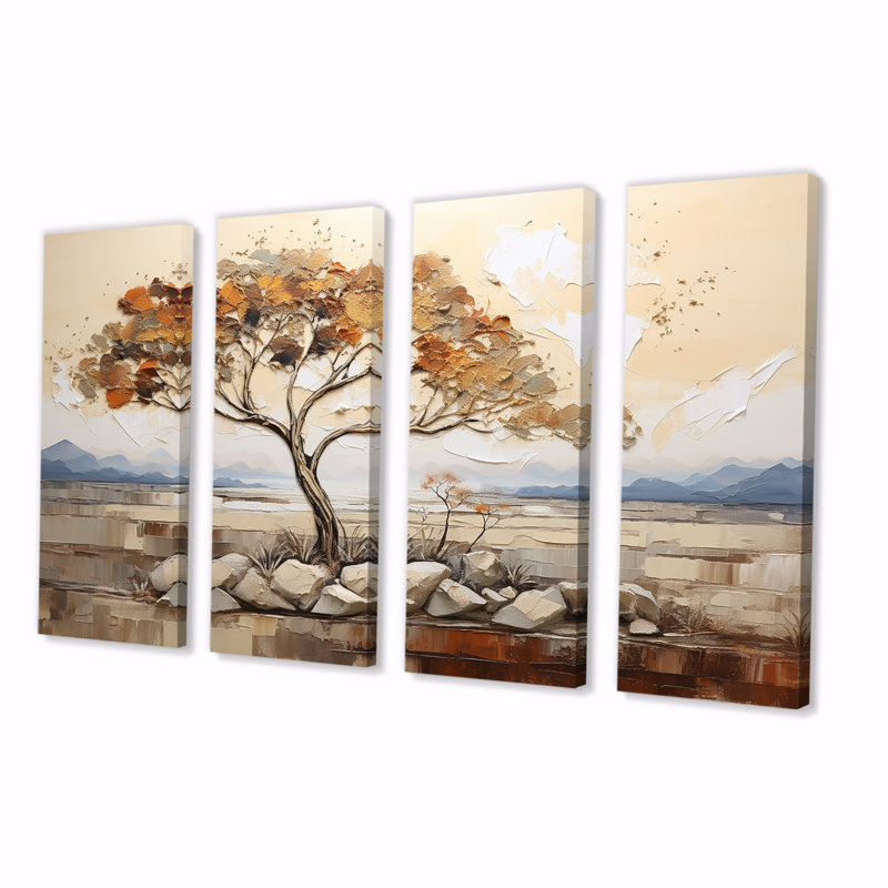Arbre africain «Spirit of the Wild II» - ensemble d'art mural africain 4 pièces, H 28 po x l 48 po