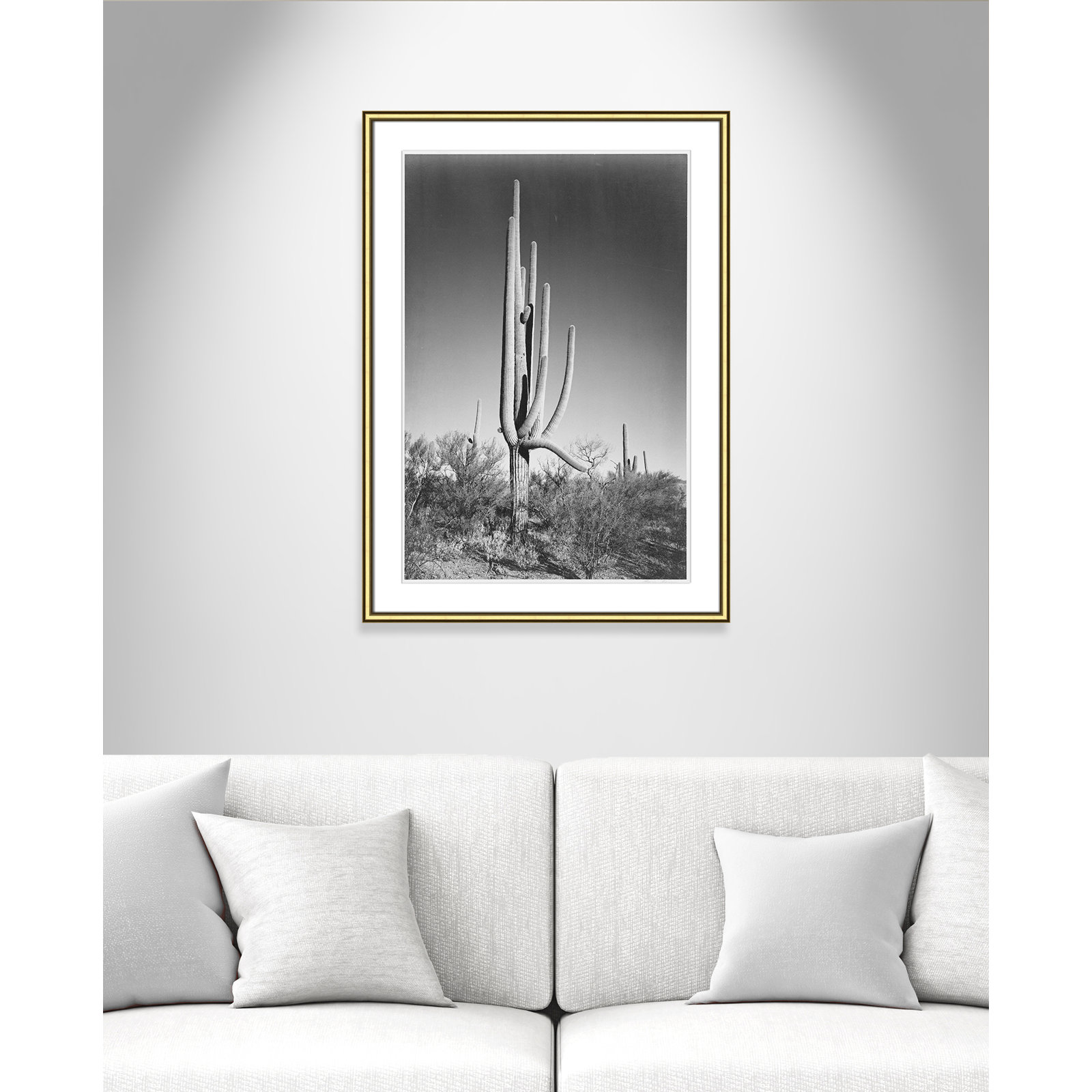Saguaro National Monument Print by Ansel Adams, 36.75" H x 26.75" W x 0.88" D, Gold