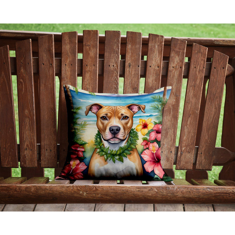 Coussin Pit Bull Terrier Luau, H 14 po x l 14 po