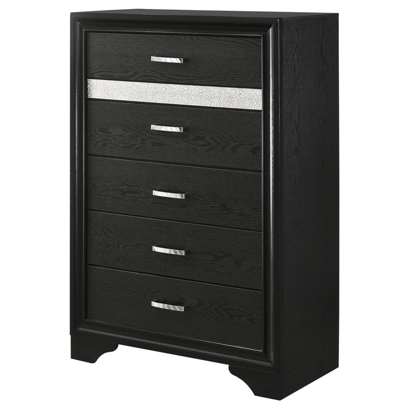 Commode de chambre à coucher 5 tiroirs Miranda - noir, Noir
